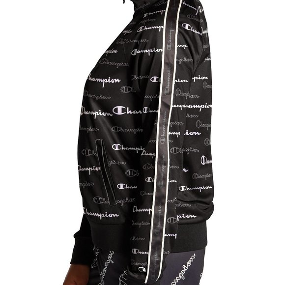 Champion Track Jacket with Allover Logo Print Size Small Black and white - Picture 2 of 12